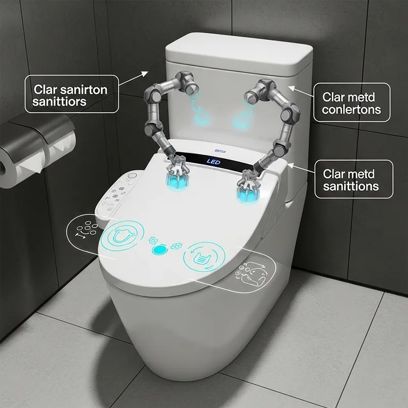 Advanced Self-Cleaning Toilet with Robotic Arms