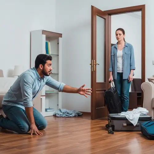 Emotional Scene: Desperate Middle-Eastern Man Begging Wife Not to Leave