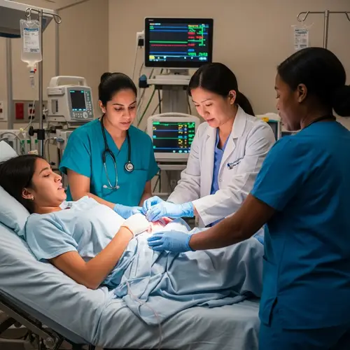 Empowering Birth: Brave Hispanic Teenage Girl and Supportive Medical Team