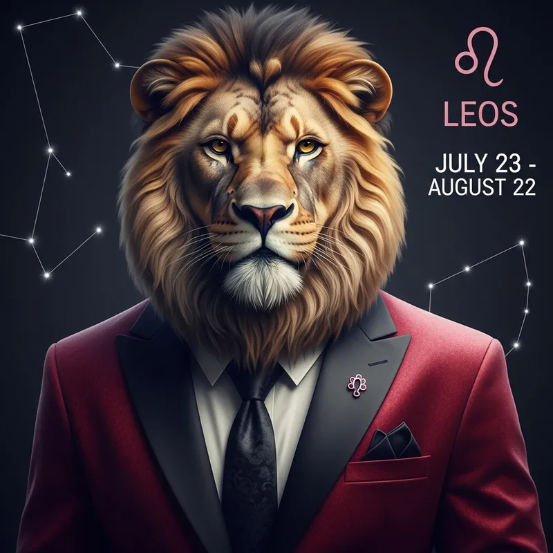 Realistic Leo Zodiac: Charismatic Lion in Rose Red & Black Suit