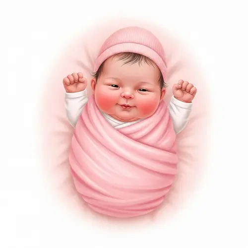 Adorable Newborn Baby Girl Wrapped in Soft Pink Blanket