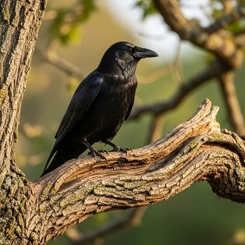 Wise Crow Perched on Ancient Tree Branch