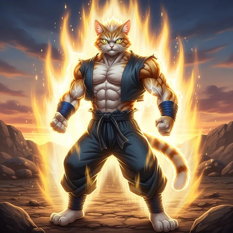 Powerful Golden Martial Arts Cat | Energy & Strength Symbolized