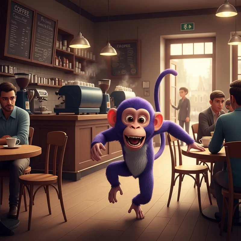 Purple Monkey Animation in Coffeehouse Delight Purple Monkey Animation in Coffeehouse Delight