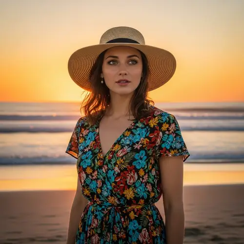 Captivating Woman at Beach | Stunning Sunset Scene