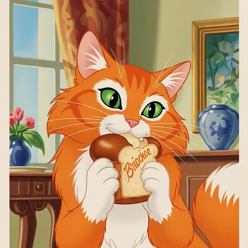 Whimsical Cat Enjoys Brioche in Elegant Apartment