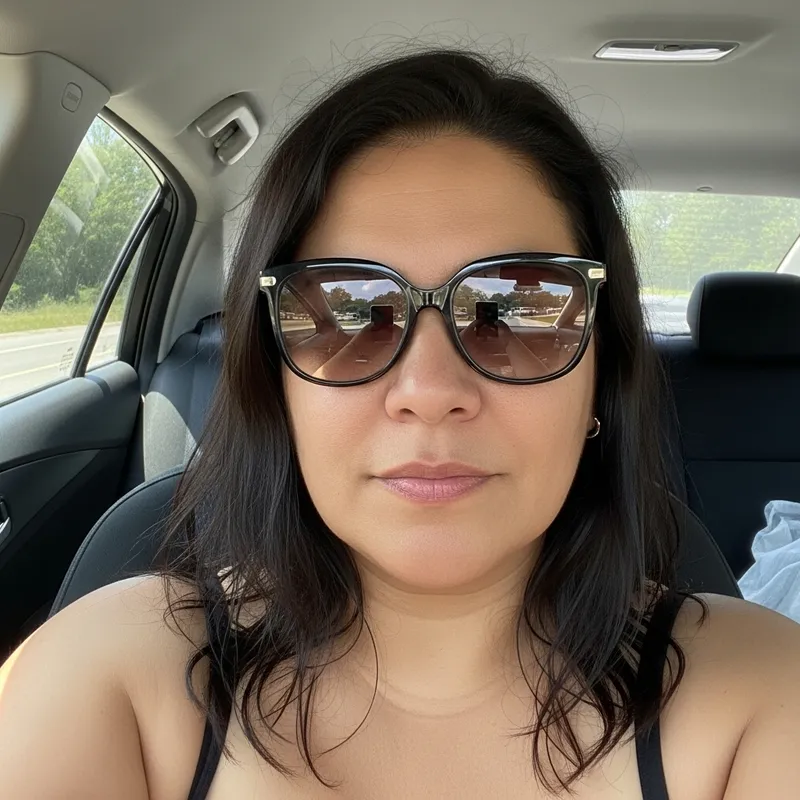 Stylish Summer Selfie of a 42-Year-Old Hispanic Woman
