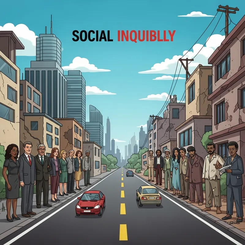 Realistic Illustration of Social Inequality in Urban Landscape