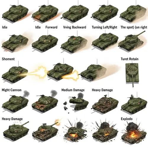 3D Isometric War Tank Sprite Sheet | Video Game Animation