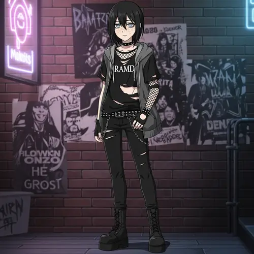 Anime-Style Character with Pale Skin and Freckles | Emo Outfit