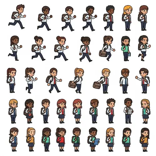 Diverse Pixel Student Sprite Sheet Collection