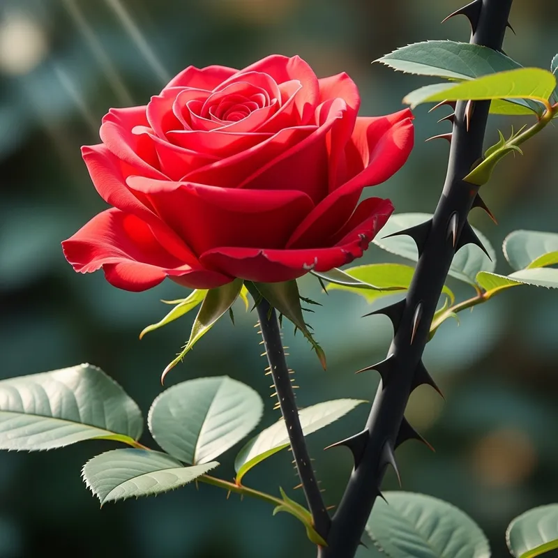 Red Rose with Elegant Black Stem