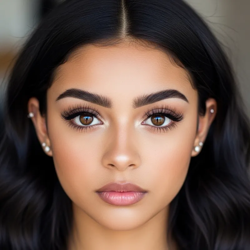 Exquisite Brown-Eyed Girl with Unique Facial Structure and Long Black Hair