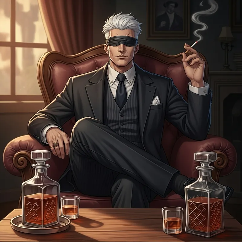 Satoru Gojo in Mafia Style: Classic Illustration