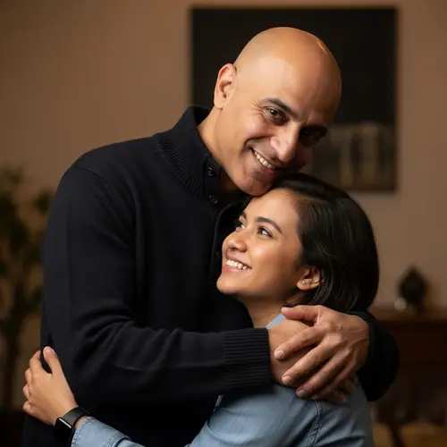 Warm Embrace: Middle-Eastern Man and Indonesian Woman Bonding