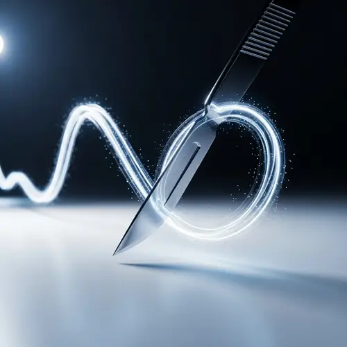 Shiny Scalpel Cuts Air: Precision in Loop | White Background