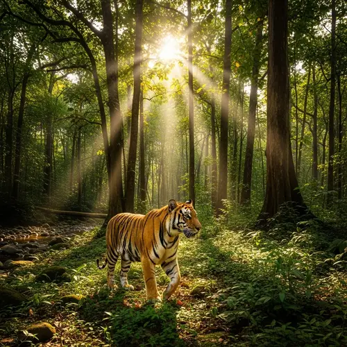 Majestic Tiger Roaming Lush Forest - Wildlife Encounter