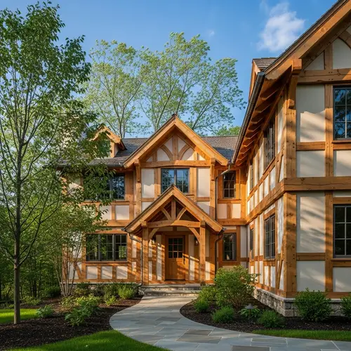 Timber Frame House Visualization | Wooden Beams & Architectural Design