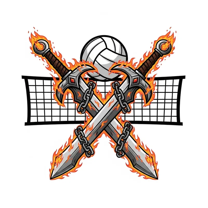 Chaos Blades Volleyball Team Logo Design with Fiery Swords
