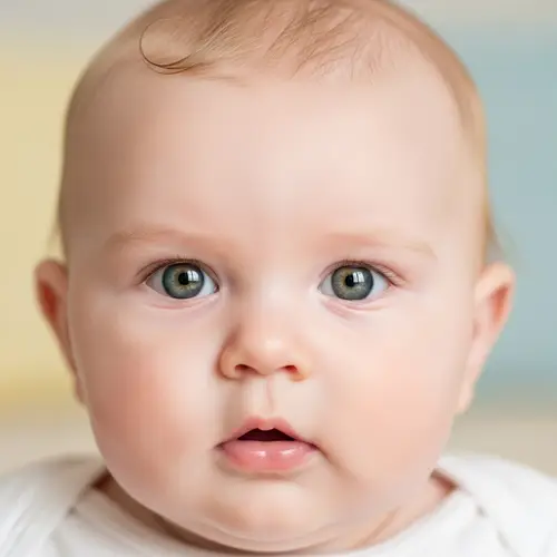 Curious Caucasian Baby with Striking Green Eyes | Chubby Cheeks