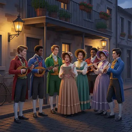 19th Century Student Music Group Serenading Under Balcony