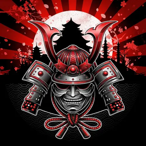 Samurai Theme T-Shirt Design in Black, Red & White