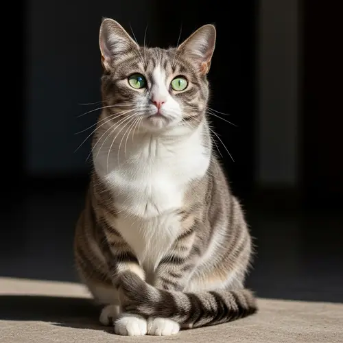 Glossy Grey and White Domestic Cat with Emerald Eyes
