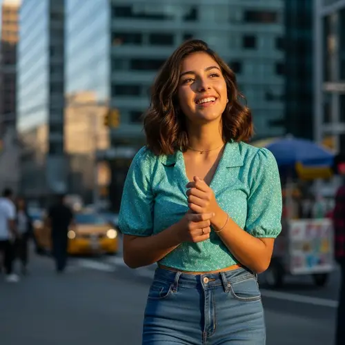 Vibrant Hispanic Teenage Girl in Urban Setting | City Fashion Joy