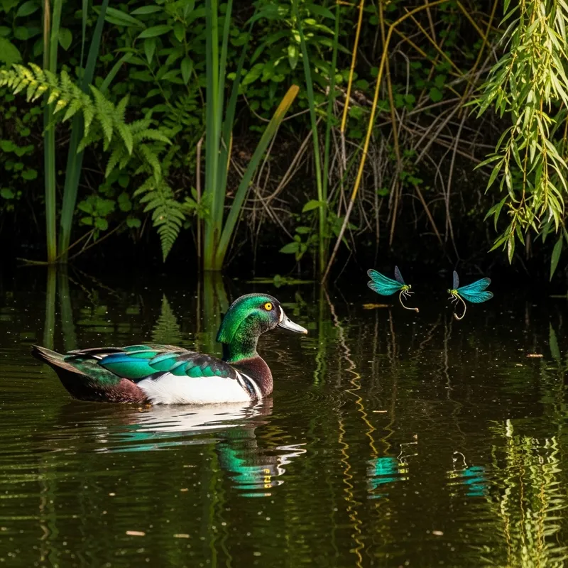 Spectacular Duck Swimming in Serene Green Pond