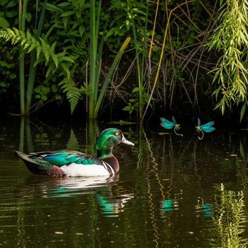 Serene Duck Swimming in Green Pond
