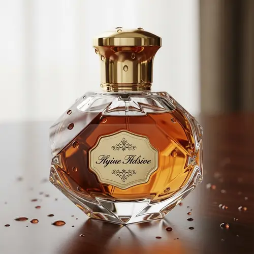 Luxury Ambrosia Perfume | Ornate Glass Bottle on Wood Table