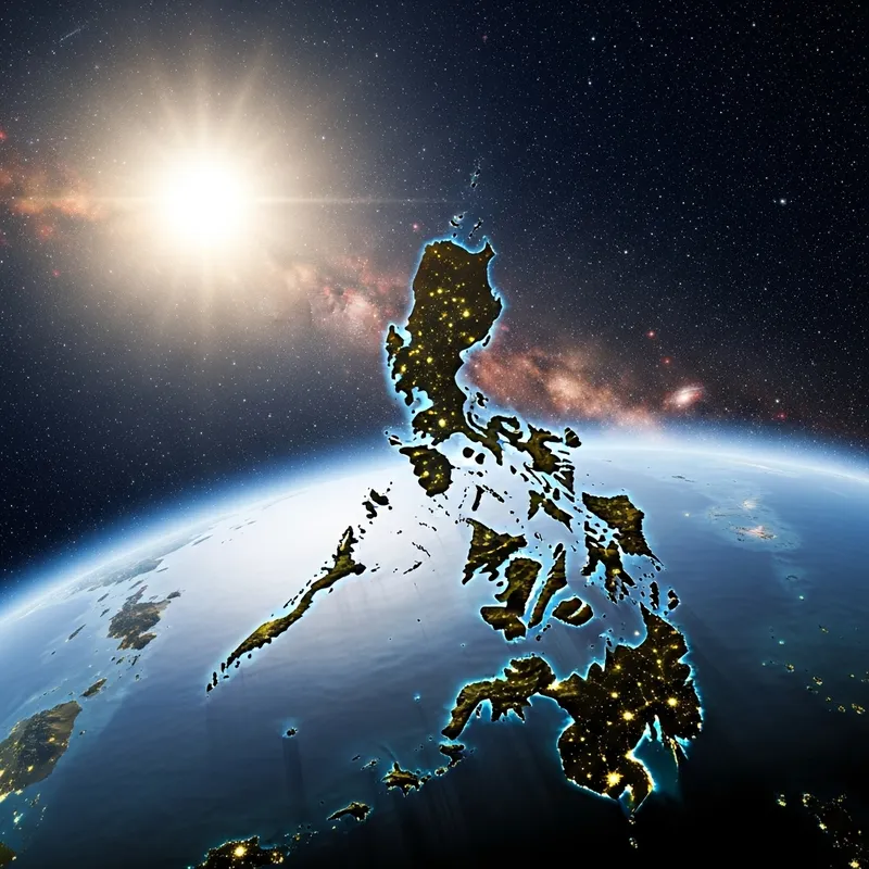 Philippine Archipelago Near Sun: Realistic Space Perspective