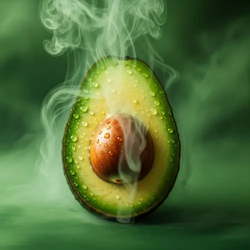 Fragrant Avocado with Green Smoke Background