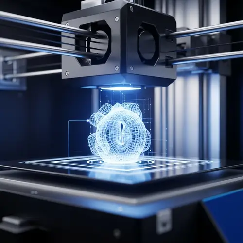 Futuristic 3D Printer Creating Virtual Object Artwork