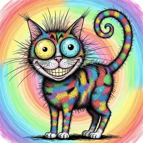 Colorful and Quirky Cat Illustration with Spiked Fur