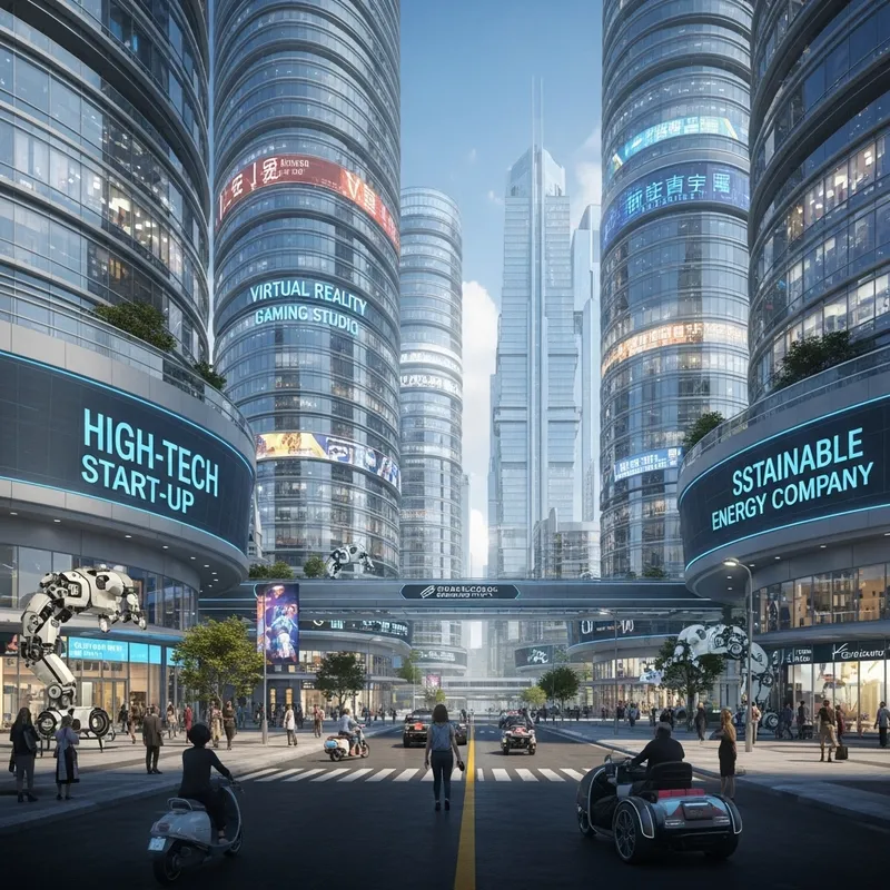 Futuristic Businesses in a Thriving Cityscape