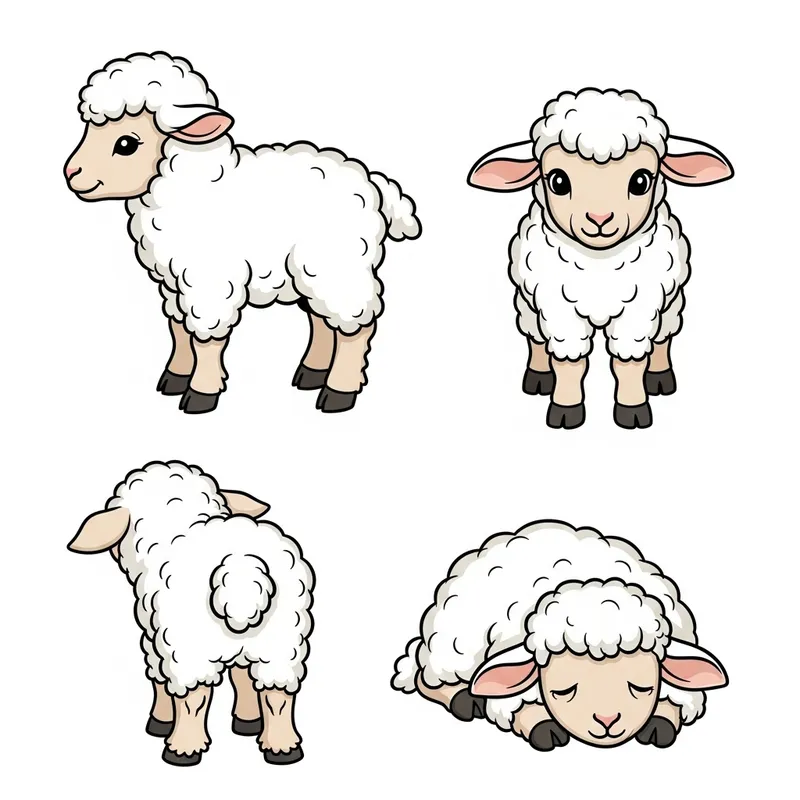 Cute Baby Sheep Poses - Vector Illustrations for Adorable Lamb Art