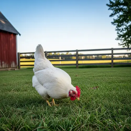 Vibrant Red Crested Hen in Rural Setting