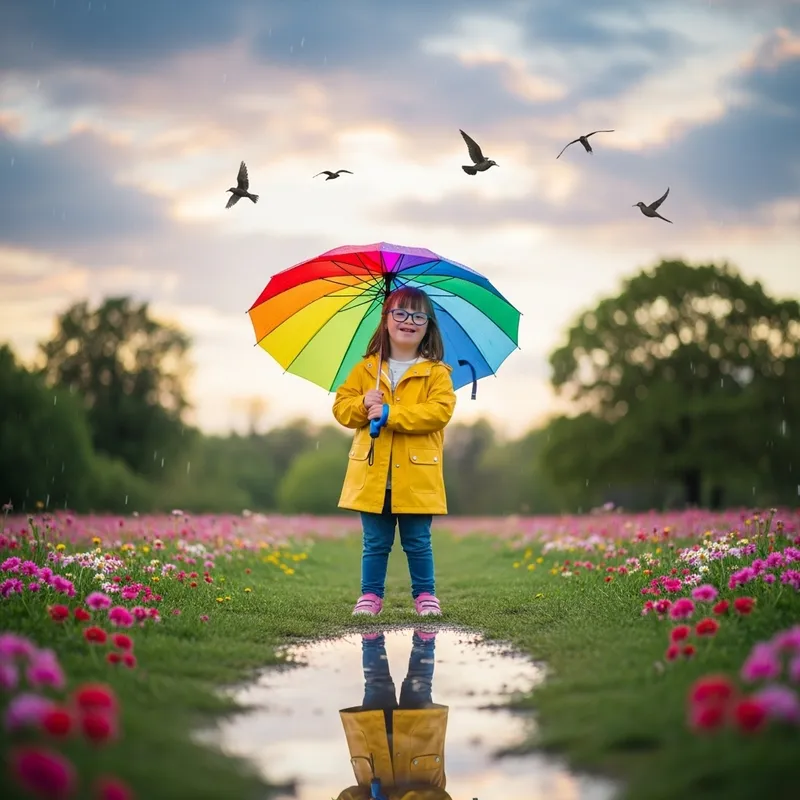 Happy Teenager with Down Syndrome in Stylish Outfit