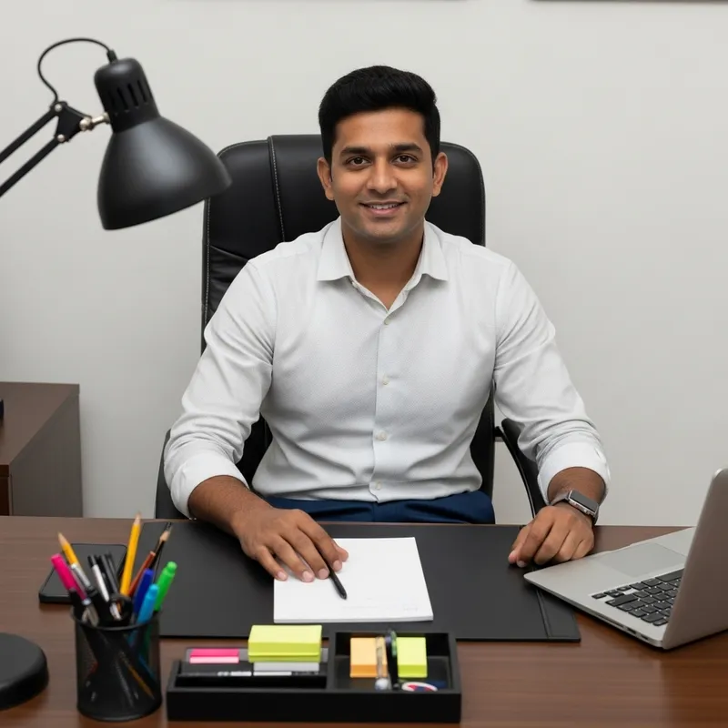 Modern Indian Man at Desk: Professional Pose