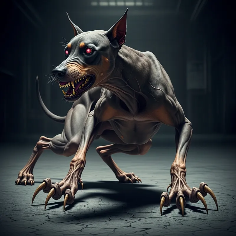 Terrifying Dog with Glowing Eyes and Overgrown Claws