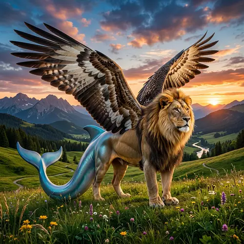 Fantastical Lion Eagle Dolphin Hybrid: Mythical Creature Showcase