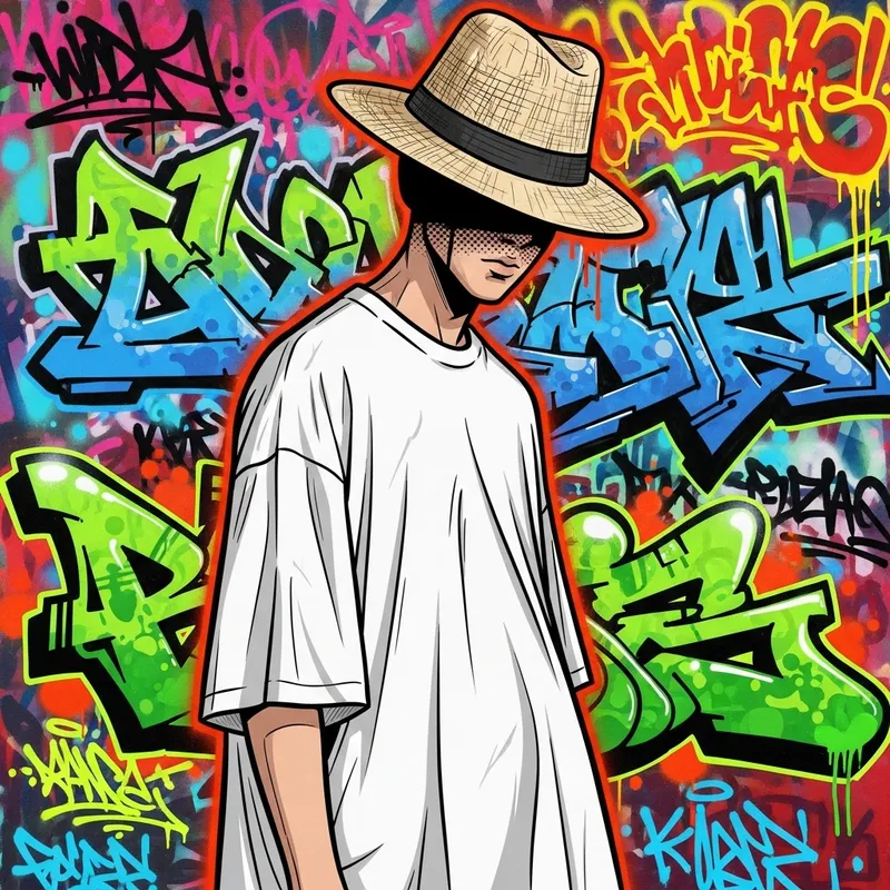 Street Art Bobby Sneakers in White Tee and Graffiti Panama