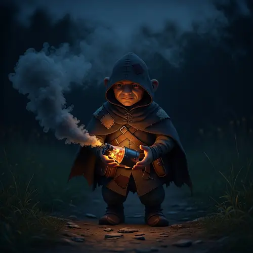 Halfling Thief Night Smoke Bomb Scene