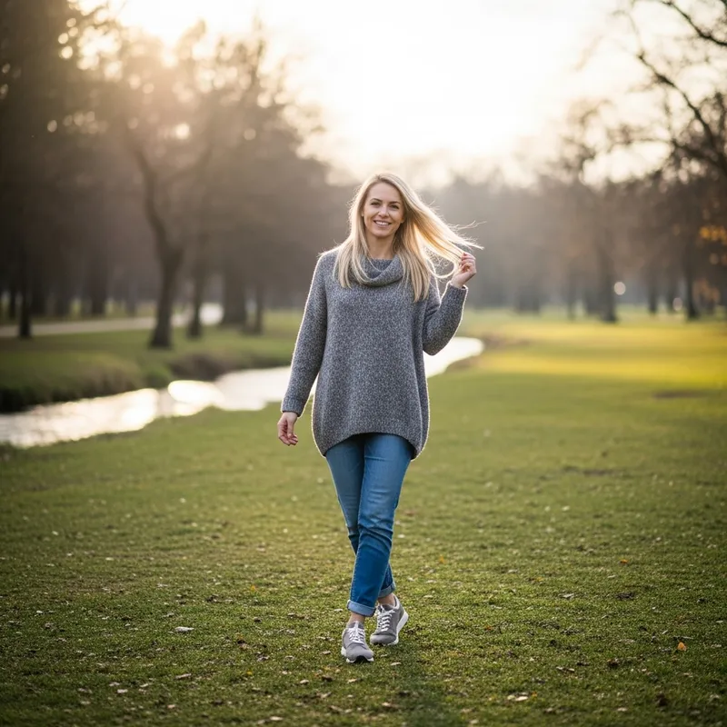 Blonde Woman in Serene Park Setting | Tranquil Scene
