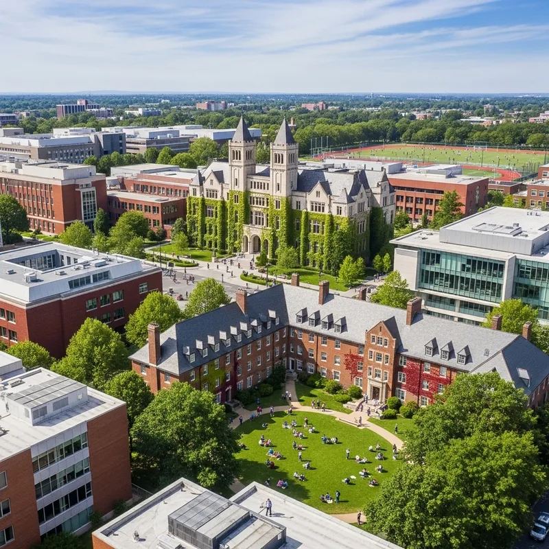 Modern University Campus with Lush Grounds