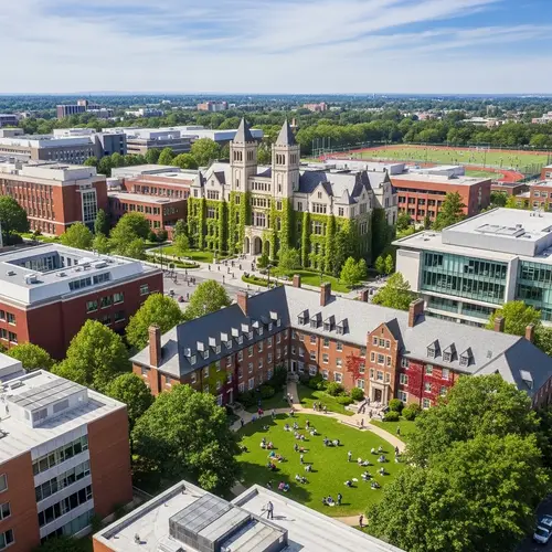 Impressive University Campus with Modern Library and Lush Grounds