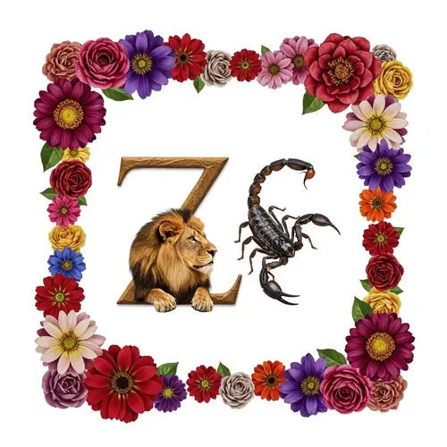 Unique Lion and Scorpion Love Scene in Flower Frame