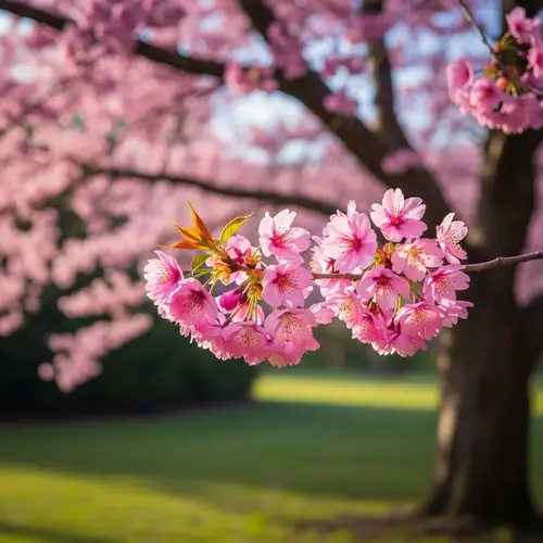Serene Cherry Tree in Blossom Garden | Nature-Inspired Art