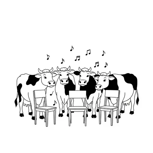 Whimsical Cows in Black and White Art